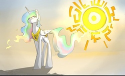 Size: 1280x773 | Tagged: safe, artist:stupidyou3, princess celestia, pony, g4, female, glowing eyes, solo, sun