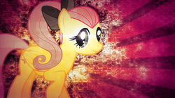 Size: 1024x576 | Tagged: safe, artist:tzolkine, fluttershy, g4, alternate hairstyle, bow, wallpaper