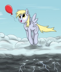 Size: 1452x1706 | Tagged: safe, artist:otakuap, derpy hooves, pegasus, pony, g4, balloon, female, mare, solo