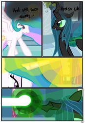 Size: 1741x2500 | Tagged: safe, artist:pyruvate, princess celestia, queen chrysalis, comic:consumed love, g4, comic, consumed love, palindrome get