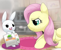 Size: 1350x1125 | Tagged: safe, artist:hoyeechun, angel bunny, fluttershy, g4, sweatdrop