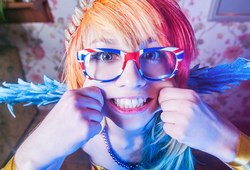 Size: 1280x872 | Tagged: safe, artist:serebii42, rainbow dash, human, g4, clothes, cosplay, dress, gala dress, glasses, irl, irl human, photo, solo