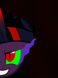 Size: 1280x1706 | Tagged: safe, artist:wolfnanaki, king sombra, twilight sparkle, pony, unicorn, ask corrupted twilight sparkle, tumblr:ask corrupted twilight sparkle, g4, black background, color change, corrupted, corrupted twilight sparkle, crown, curved horn, dark, dark magic, dark queen, darkened coat, darkened hair, evil smile, female, grin, horn, jewelry, looking at you, possessed, queen twilight, regalia, simple background, smiling, solo, sombra eyes, sombra horn, tiara, tumblr, tyrant sparkle, unicorn twilight, vector