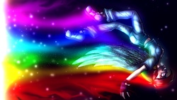 Size: 1920x1080 | Tagged: safe, artist:e-kate98, rainbow dash, human, g4, converse, humanized, rainbow, shoes, upside down, winged humanization