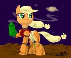 Size: 943x777 | Tagged: safe, artist:grandpalove, applejack, earth pony, pony, g4, applesamus, armor, crossover, female, hatless, metroid, missing accessory, nintendo, samus aran, solo