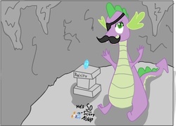 Size: 562x402 | Tagged: safe, artist:p-h-o-s-e, spike, dragon, pony, g4, eyepatch, facial hair, male, moustache, older, older spike