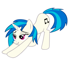 Size: 2415x1855 | Tagged: safe, artist:luckysmores, dj pon-3, vinyl scratch, pony, unicorn, g4, exploitable meme, female, iwtcird, mare, scrunchy face, simple background, solo, stretching, transparent background