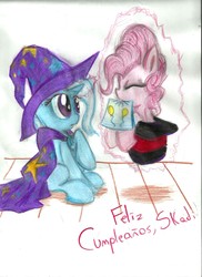 Size: 1700x2338 | Tagged: safe, artist:deihiru, pinkie pie, trixie, g4, traditional art