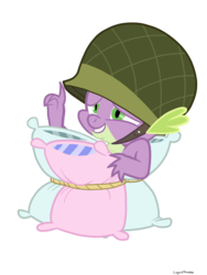 Size: 2400x3200 | Tagged: safe, artist:liquidplazma, spike, dragon, g4, the crystal empire, helmet, male, pillow, simple background, solo, transparent background