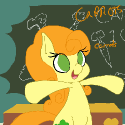 Size: 800x800 | Tagged: artist needed, safe, carrot top, golden harvest, pony, g4, animated, bipedal, carrot, cute, cutie top, female, hoofy-kicks, smiling, solo, talking