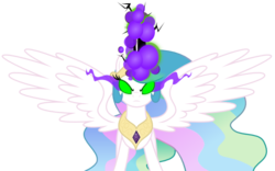 Size: 693x432 | Tagged: safe, artist:brisineo, princess celestia, pony, g4, dark magic, female, jewelry, mare, peytral, simple background, solo, sombra eyes, spread wings, svg, tiara, transparent background, vector, wings