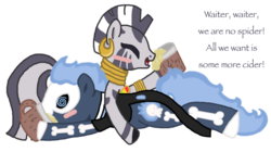 Size: 900x504 | Tagged: safe, artist:radioactiveskunk, zecora, oc, zebra, g4, blushing, drunk