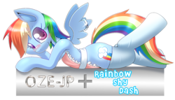 Size: 800x457 | Tagged: safe, artist:oze, rainbow dash, pegasus, pony, g4, apron, blushing, clothes, female, mare, naked apron, rainbow shy dash, ring, socks, stockings, tumblr