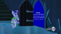 Size: 850x476 | Tagged: safe, spike, twilight sparkle, g4, my little pony: friendship is magic, the crystal empire, blue screen of death, error message, exploitable meme, meme, microsoft windows, the scary door