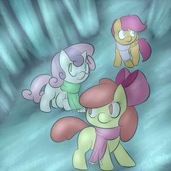 Size: 1000x1000 | Tagged: safe, artist:lamia, apple bloom, scootaloo, sweetie belle, g4, clothes, cutie mark crusaders, scarf