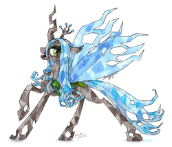 Size: 1024x877 | Tagged: dead source, safe, artist:fallenzephyr, queen chrysalis, changeling, changeling queen, g4, crystallized, female, solo