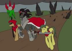 Size: 1059x754 | Tagged: safe, artist:maniakmonkey, king sombra, earth pony, pony, unicorn, g4, male, stallion, sword, weapon