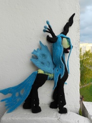 Size: 3240x4320 | Tagged: safe, artist:maijafeja, queen chrysalis, changeling, changeling queen, g4, irl, needle felted, outdoors, photo, plushie, solo