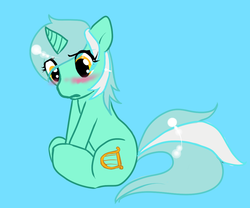 Size: 1080x900 | Tagged: safe, artist:azure-doodle, lyra heartstrings, pony, g4, ask, blue background, blushing, female, sexually confused lyra, simple background, sitting, solo