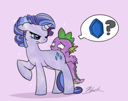 Size: 635x500 | Tagged: safe, artist:caycowa, rarity, spike, crystal pony, dragon, pony, unicorn, g4, angry, biting, blushing, butt bite, crystallized, duo, female, literal butthurt, male, mare, pain, pictogram, shrug, tasty empire, this will end in pain, this will end in tears