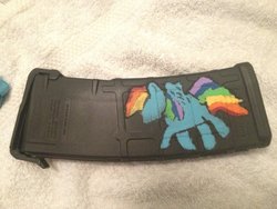 Size: 1024x768 | Tagged: safe, artist:makarov92, rainbow dash, g4, customized toy, gunified, irl, magazine, my little arsenal