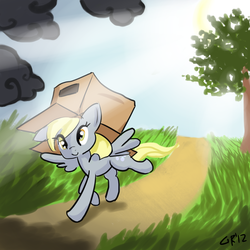 Size: 1200x1200 | Tagged: safe, artist:moronsonofboron, derpy hooves, pegasus, pony, g4, box, cardboard box, cute, derpabetes, female, mare