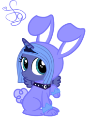 Size: 700x942 | Tagged: safe, artist:kristiesparcle, princess luna, pony, g4, bunny costume, clothes, cute, female, filly, frown, looking at you, raised hoof, silly filly, simple background, sitting, solo, transparent background, woona