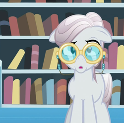 Size: 769x763 | Tagged: safe, screencap, amethyst maresbury, crystal pony, pony, g4, the crystal empire, book, cropped, elderly, female, glasses, librarian, mare, open mouth, solo