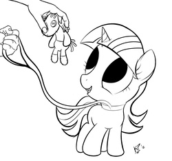 Size: 1280x1200 | Tagged: safe, artist:kinkyspree, smarty pants, twilight sparkle, human, pony, unicorn, g4, black and white, collar, female, filly, foal, grayscale, leash, lineart, monochrome, offscreen character, offscreen human, pony pet, unicorn twilight