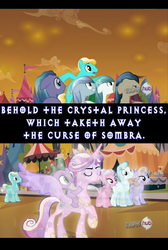 Size: 1280x1903 | Tagged: safe, screencap, amber waves, bright smile, castle (crystal pony), crystal arrow, crystal beau, elbow grease, ivory, ivory rook, night knight, paradise (g4), princess cadance, rubinstein, spike, crystal alicorn, crystal pony, pony, g4, the crystal empire, concave belly, crystal empire, crystal princess, image macro, john the baptist, meme, slender, thin