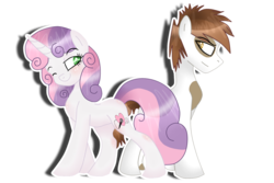 Size: 3000x2000 | Tagged: safe, artist:pastelflakes, pipsqueak, sweetie belle, earth pony, pony, unicorn, g4, blushing, female, male, mare, older, ship:sweetiesqueak, shipping, simple background, stallion, straight, transparent background