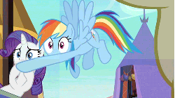 Size: 497x281 | Tagged: safe, screencap, rainbow dash, rarity, pony, g4, the crystal empire, animated, duo focus, female, flying