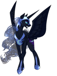 Size: 1200x1600 | Tagged: safe, artist:ninetail-fox, nightmare moon, alicorn, pony, g4, ethereal mane, evil smile, female, grin, mare, simple background, slit pupils, smiling, transparent background