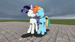 Size: 1366x768 | Tagged: safe, artist:brodyville, rainbow dash, rarity, g4, 3d, female, gmod, lesbian, ship:raridash, shipping