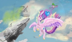 Size: 1455x856 | Tagged: safe, artist:owlvortex, king sombra, princess cadance, spike, g4, crystal heart