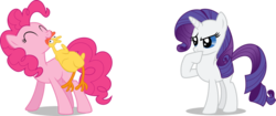 Size: 900x378 | Tagged: safe, artist:mewtwo-ex, pinkie pie, rarity, earth pony, pony, unicorn, dragonshy, g4, duo, eyes closed, female, mare, mouth hold, rubber chicken, simple background, transparent background, vector