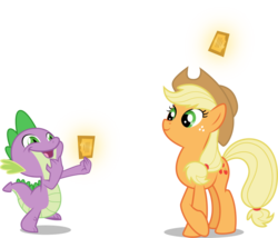 Size: 900x770 | Tagged: safe, artist:mewtwo-ex, applejack, spike, dragon, earth pony, pony, g4, the ticket master, crossed hooves, duo, female, gala ticket, magic, male, mare, simple background, telekinesis, ticket, transparent background, vector