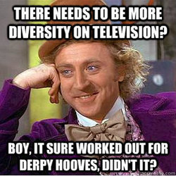 Size: 310x310 | Tagged: safe, derpy hooves, human, g4, all caps, condescending wonka, derpygate, gene wilder, image macro, impact font, irl, meme, photo, roald dahl, willy wonka, willy wonka and the chocolate factory