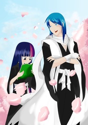 Size: 1909x2696 | Tagged: safe, artist:0ryomamikado0, shining armor, twilight sparkle, human, g4, bleach (manga), crossover, humanized