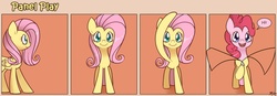Size: 1400x489 | Tagged: safe, artist:solar-slash, fluttershy, pinkie pie, earth pony, pegasus, pony, g4, comic, duo, duo female, female, fourth wall, looking at you, mare, panel play, smiling