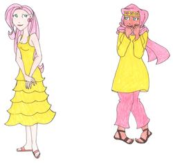 Size: 924x867 | Tagged: safe, artist:brensey, fluttershy, human, g4, clothes, dress, hijab, humanized, islam, islamashy, traditional art