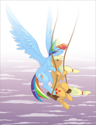 Size: 665x861 | Tagged: safe, artist:kittlums, applejack, rainbow dash, g4, female, lesbian, ship:appledash, shipping, swing