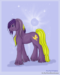 Size: 519x649 | Tagged: safe, artist:silvermoonbreeze, prince firefly, earth pony, pony, g2, copyright, lavender background, male, simple background, solo, stallion, standing, unshorn fetlocks