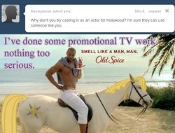 Size: 632x481 | Tagged: safe, artist:ttturboman, prince blueblood, human, ask blueblood, g4, african american, ask, beach, funny, funny as hell, hoers, i'm on a horse, irl, irl horse, old spice, palm tree, photo, tree, tumblr