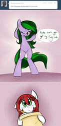 Size: 678x1384 | Tagged: safe, artist:jessy, oc, oc only, oc:emerald may, oc:palette swap, earth pony, pony, tumblr:ask palette swap, ask, drawing, duo, female, mare, tumblr