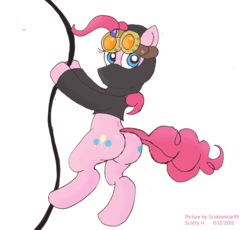 Size: 1740x1600 | Tagged: safe, artist:scobionicle99, pinkie pie, earth pony, pony, g4, butt, female, pinkie spy, plot, rope, simple background, solo, spy, transparent background