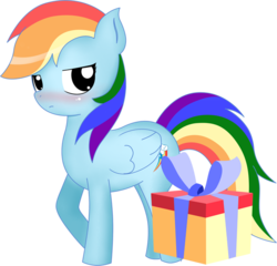 Size: 624x599 | Tagged: safe, artist:2kaze, rainbow dash, pony, g4, blushing, female, present, simple background, solo, transparent, transparent background, tsunderainbow, tsundere