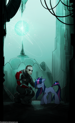 Size: 732x1200 | Tagged: safe, artist:foxinshadow, twilight sparkle, g4, commander shepard, crossover, fanfic, fanfic art, mass effect