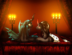 Size: 800x604 | Tagged: safe, artist:yula568, king sombra, queen chrysalis, changeling, changeling queen, pony, unicorn, g4, female, male, ship:chrysombra, shipping, straight, unholy matrimony