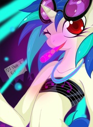 Size: 803x1100 | Tagged: safe, artist:falleninthedark, dj pon-3, vinyl scratch, anthro, g4, solo